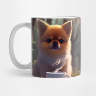 Pomeranian with a mug cup of morning coffee Mug